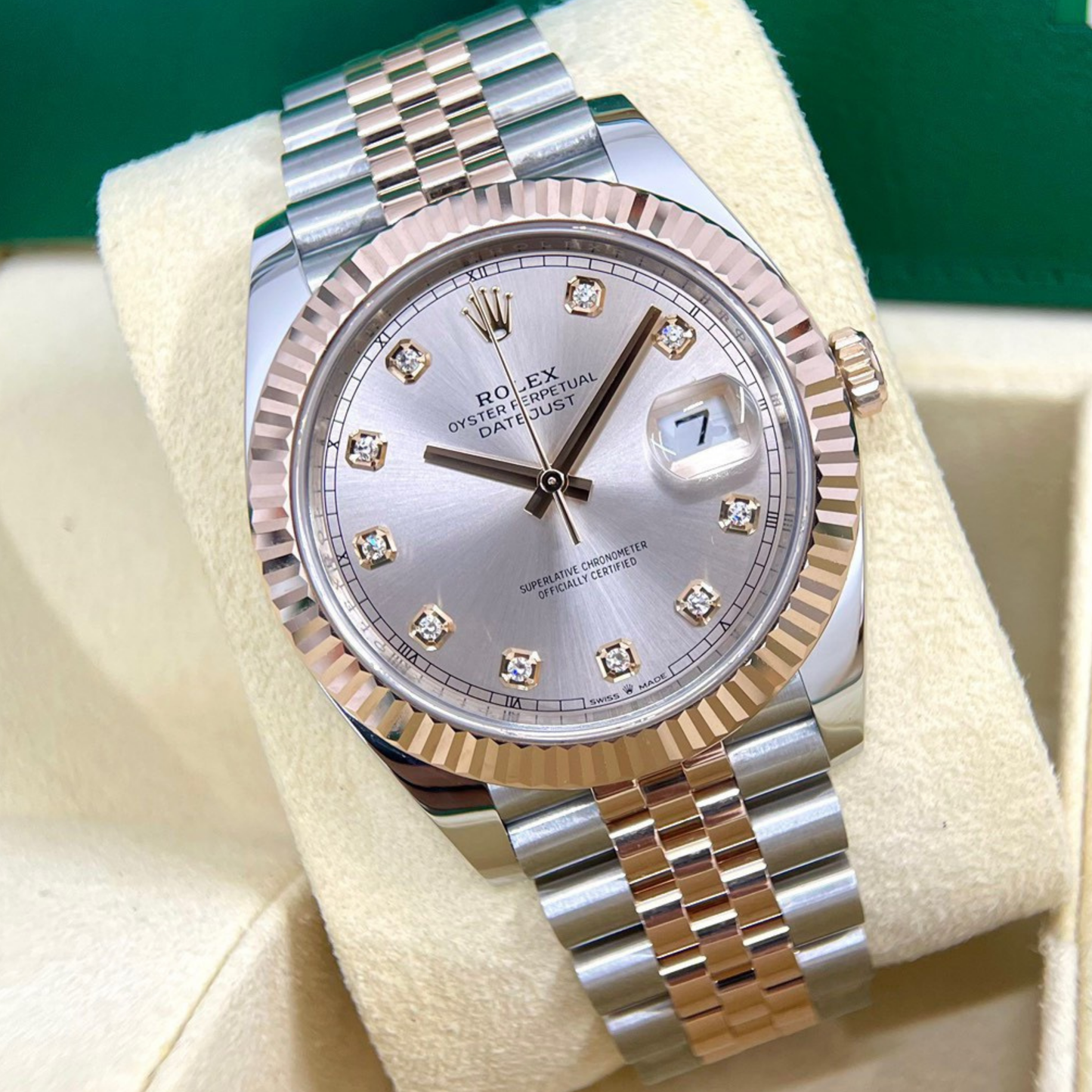 Rolex Datejust 41 Steel Everose Gold Sundust Diamond Dial Mens Watch 126331 41mm