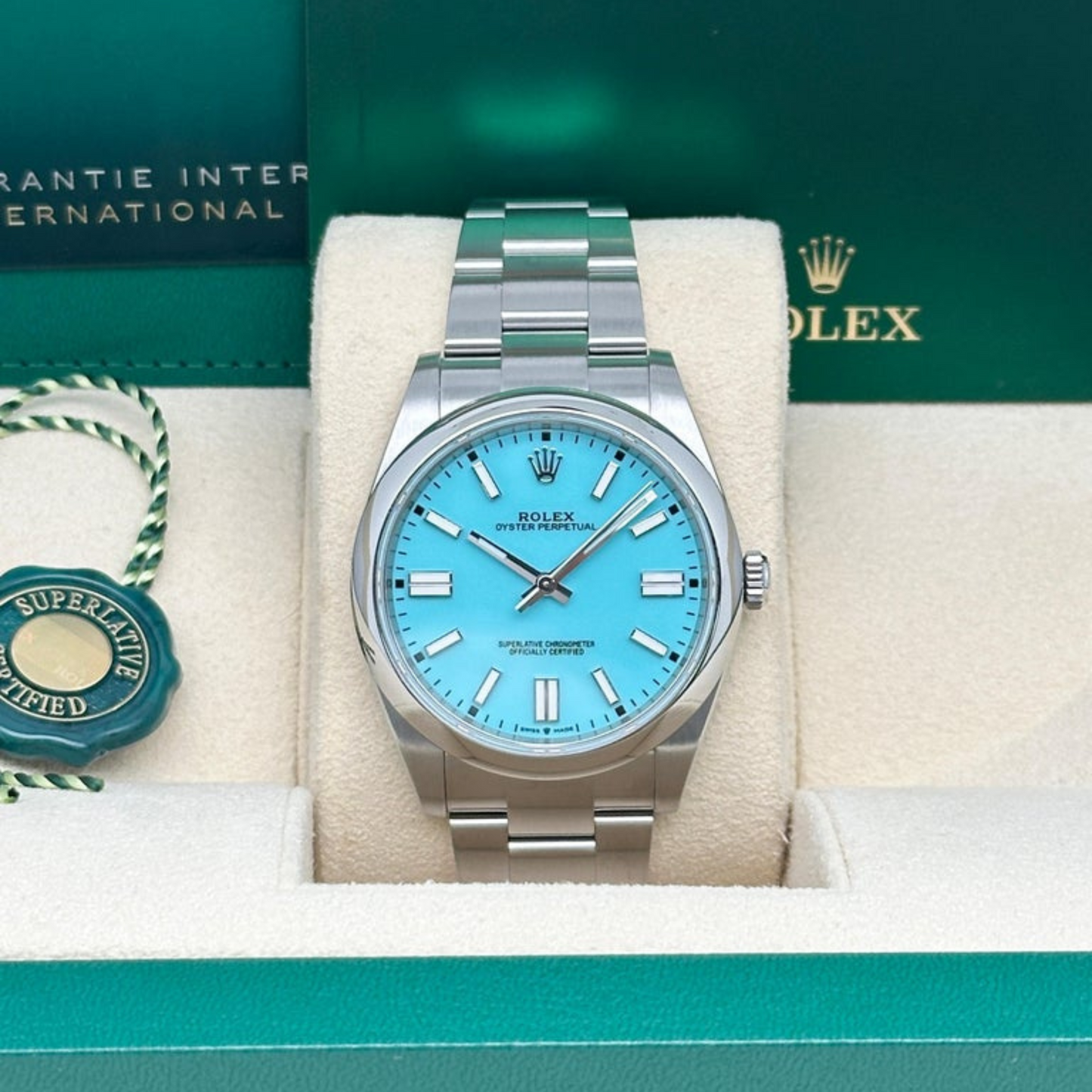 Rolex Oyster Perpetual 41 Turquoise Dial Steel Mens Watch 124300 41mm