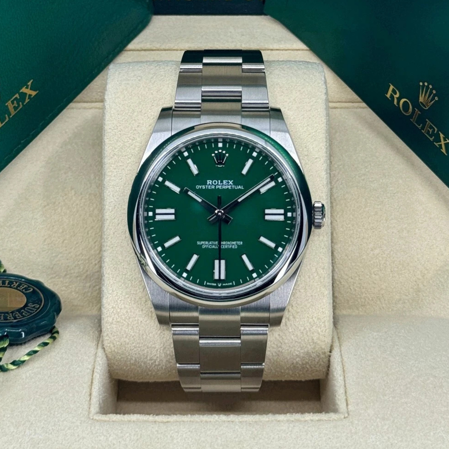 Rolex Oyster Perpetual 41 Green Dial Steel Mens Watch 124300 41mm