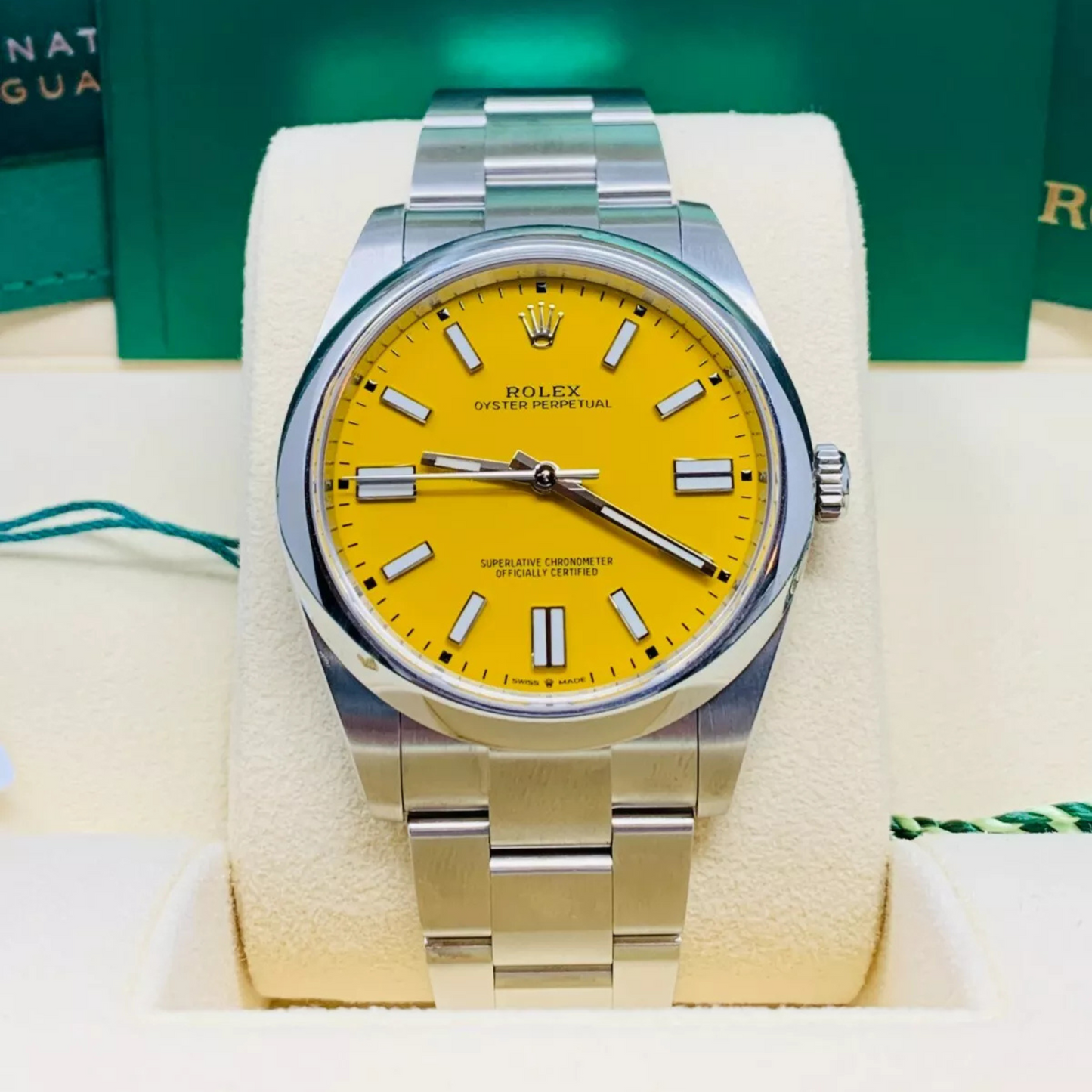 Rolex Oyster Perpetual 41 Yellow Dial Steel Mens Watch 124300 41mm