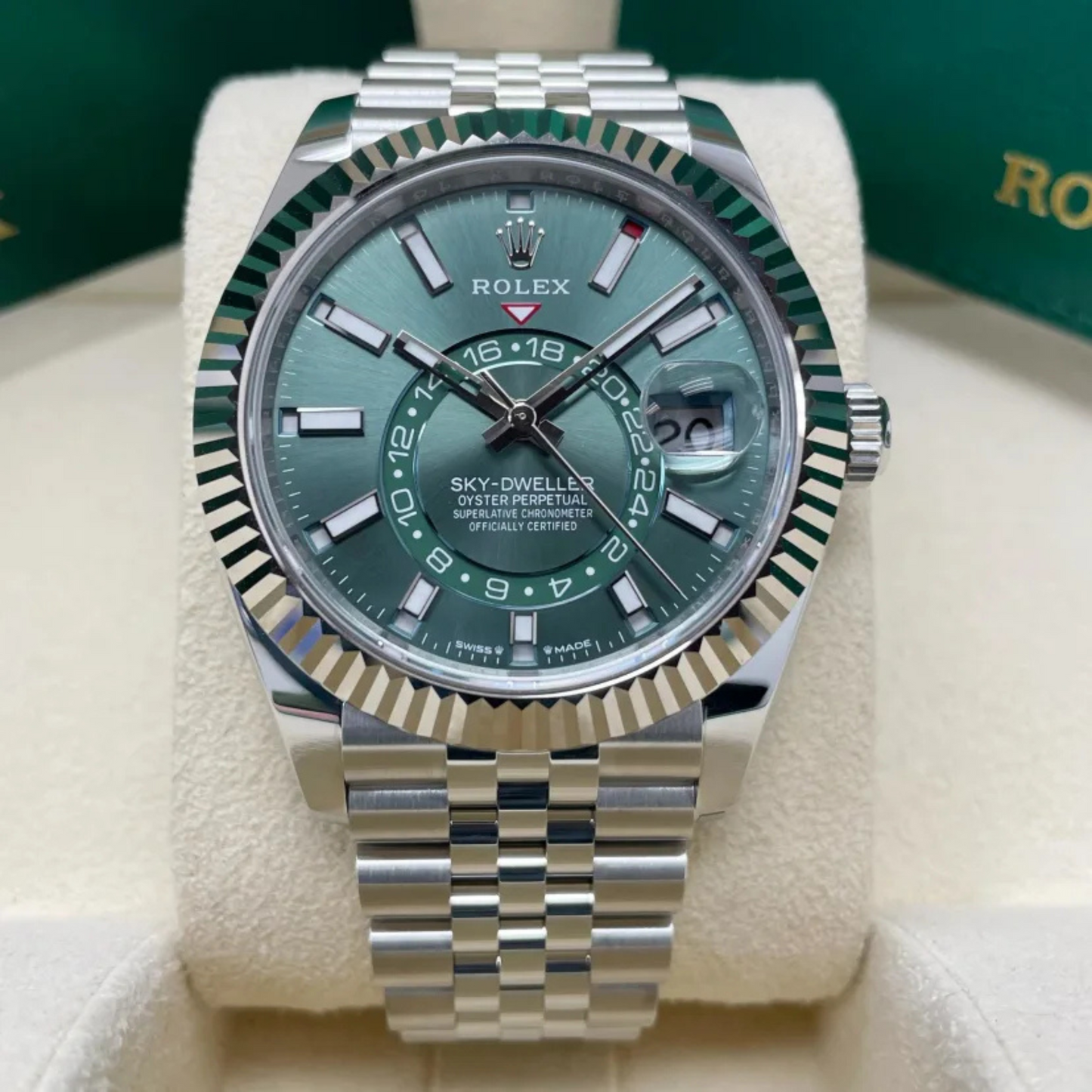 Rolex Sky-Dweller Steel White Gold Mint Green Dial Mens Watch 336934 42mm