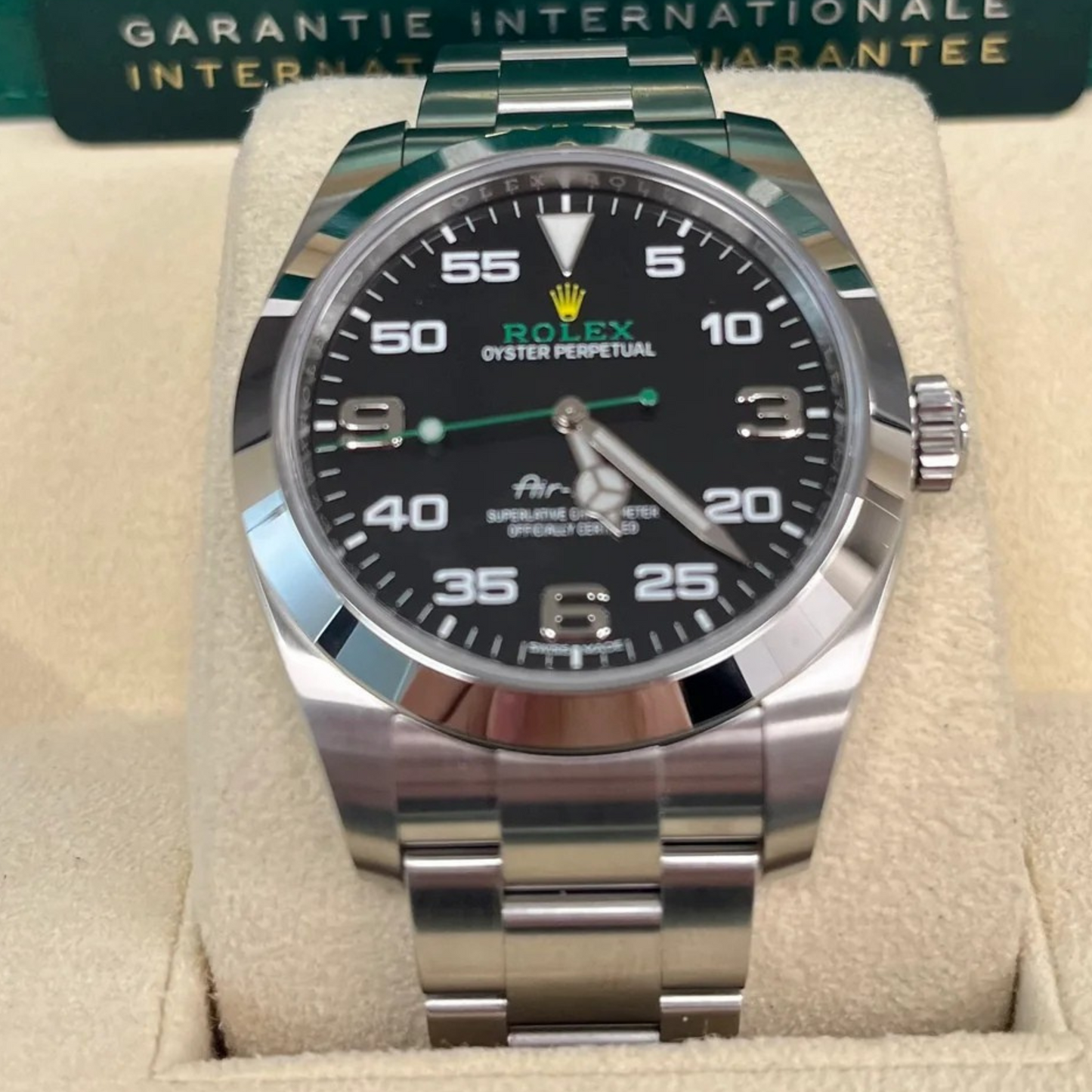 Rolex Air King Green Hand Black Dial Steel Mens Watch 116900 40mm
