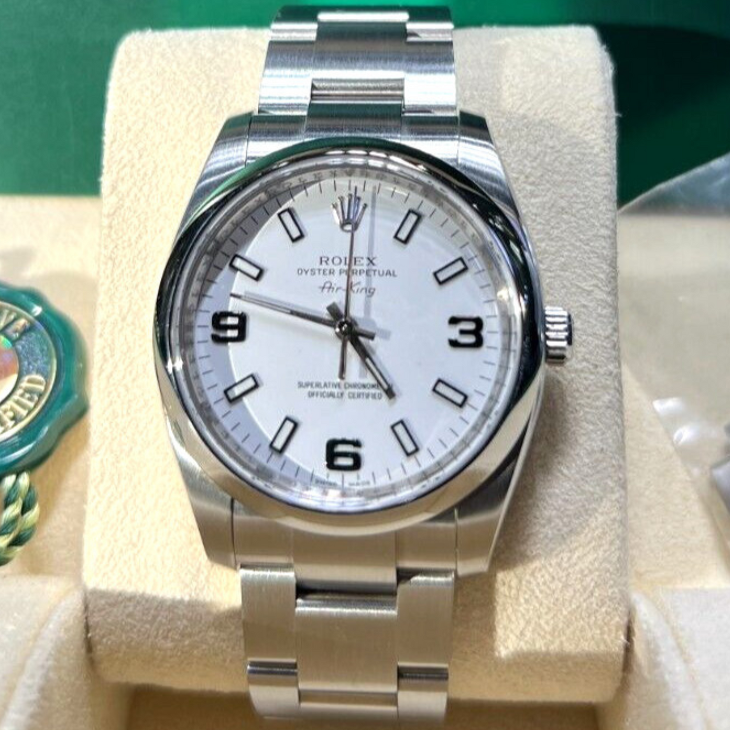 Rolex Air King Silver Roman Dial Stainless Steel Mens Watch 114200 34mm