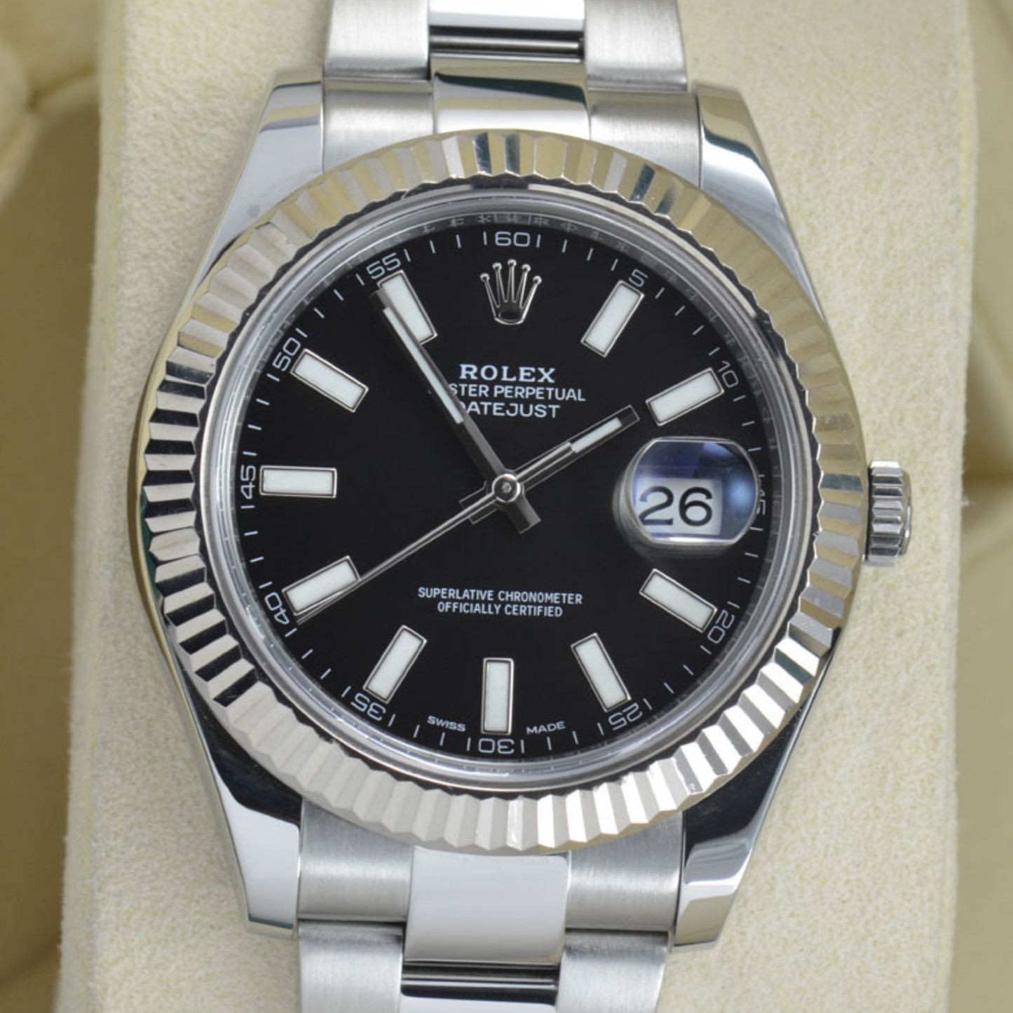 Rolex Datejust II 41 White Gold Steel Black Dial Watch 116334 41mm