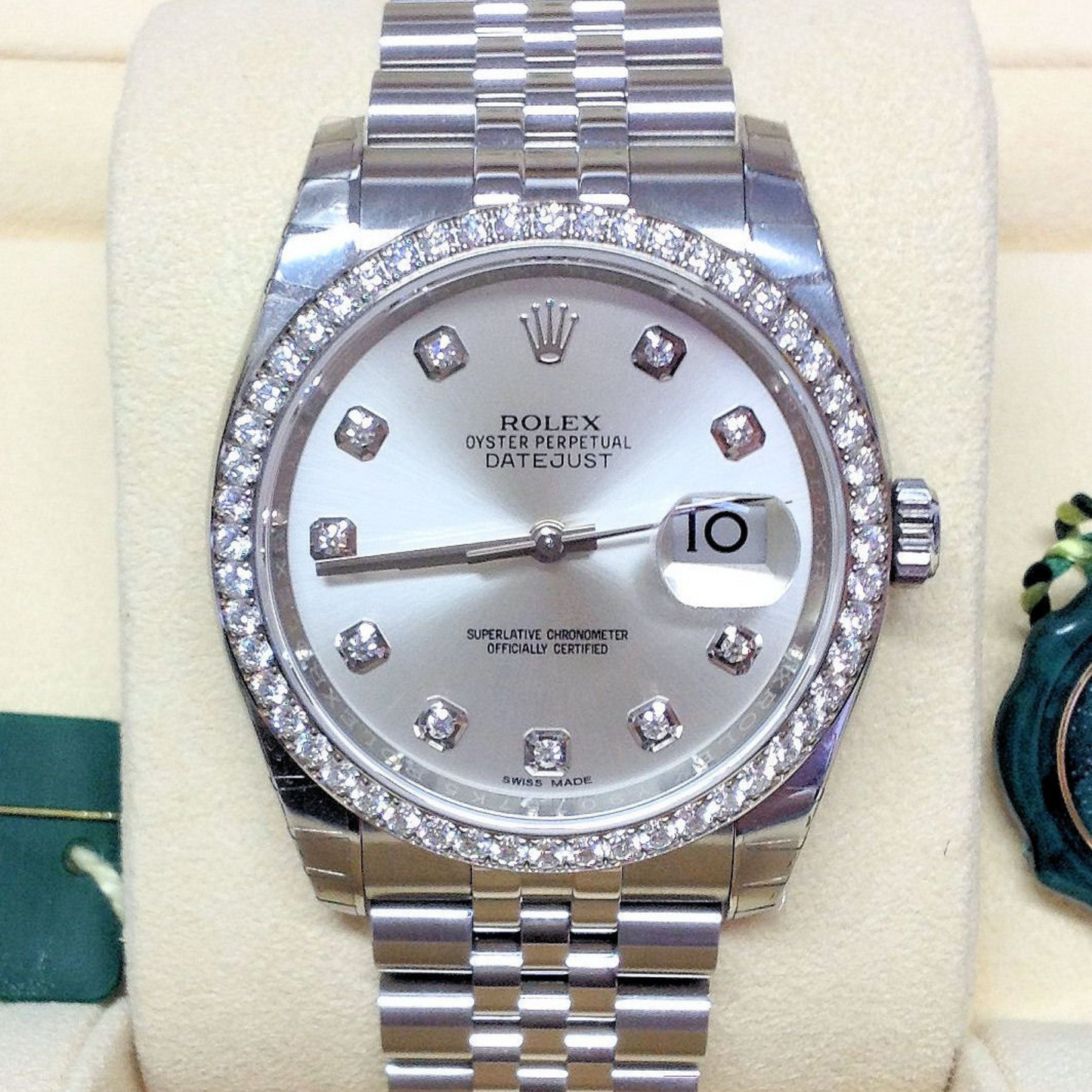 Rolex Datejust 36 Silver Diamond Dial Bezel Unisex Watch 116244 36mm