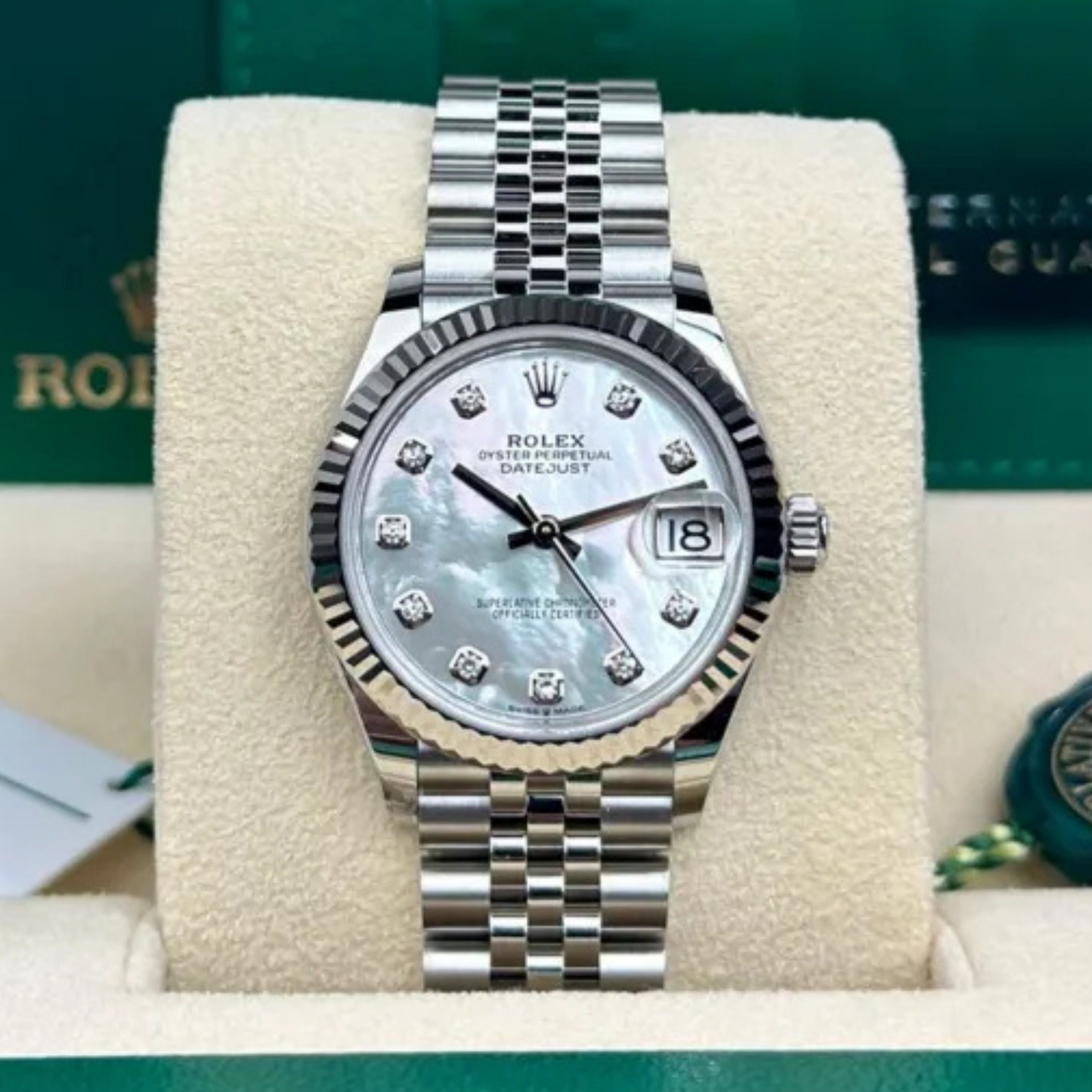 Rolex Datejust 31 Midsize Mother Of Pearl Diamond Dial Steel White Gold Watch 178274 31mm