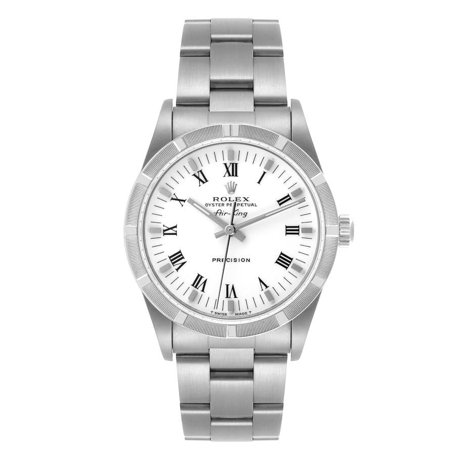 Rolex Air King 34 White Roman Dial Steel Mens Watch 14010 34mm