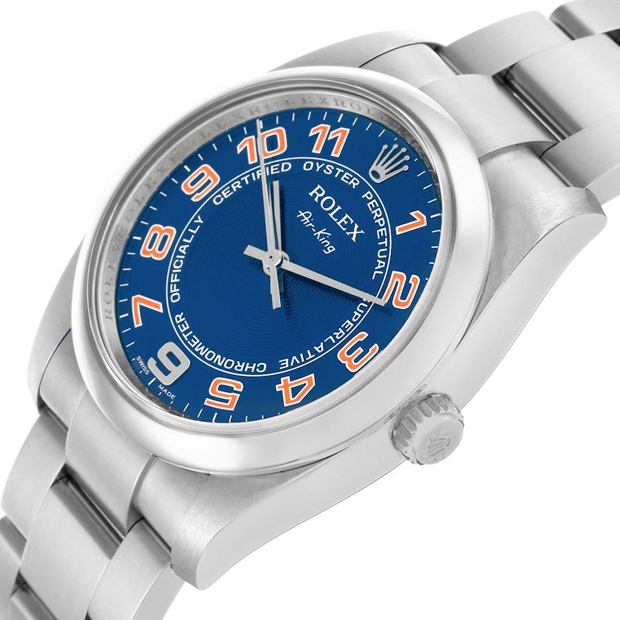 Rolex Air 34 King Blue Concentric Dial Steel Mens Watch 114200 34mm
