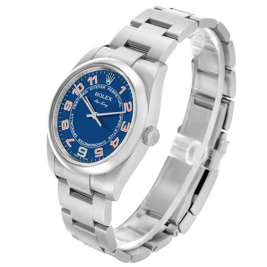 Rolex Air 34 King Blue Concentric Dial Steel Mens Watch 114200 34mm