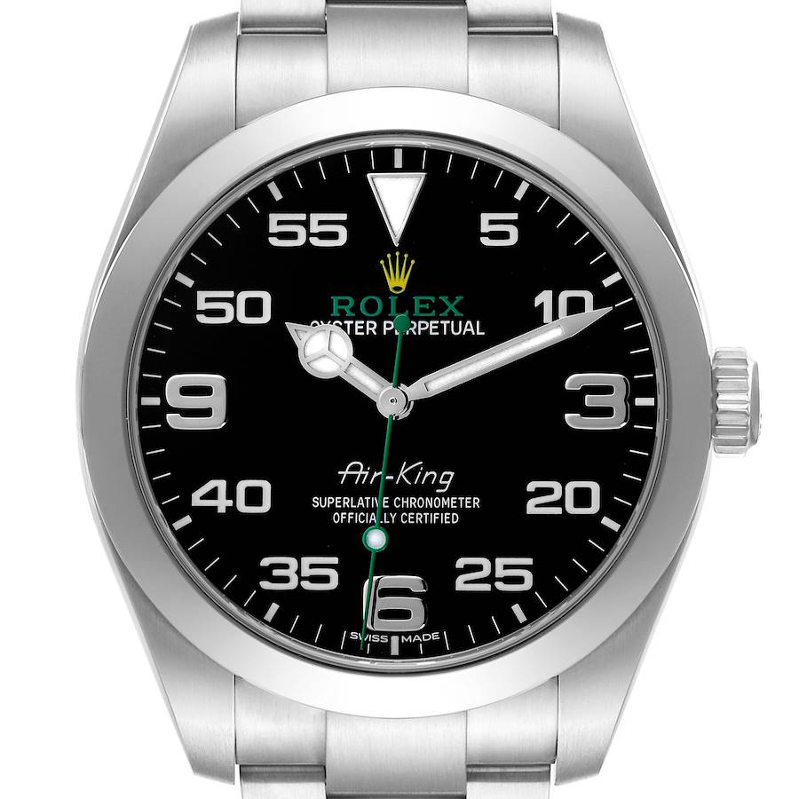 Rolex Air King Green Hand Black Dial Steel Mens Watch 116900 40mm