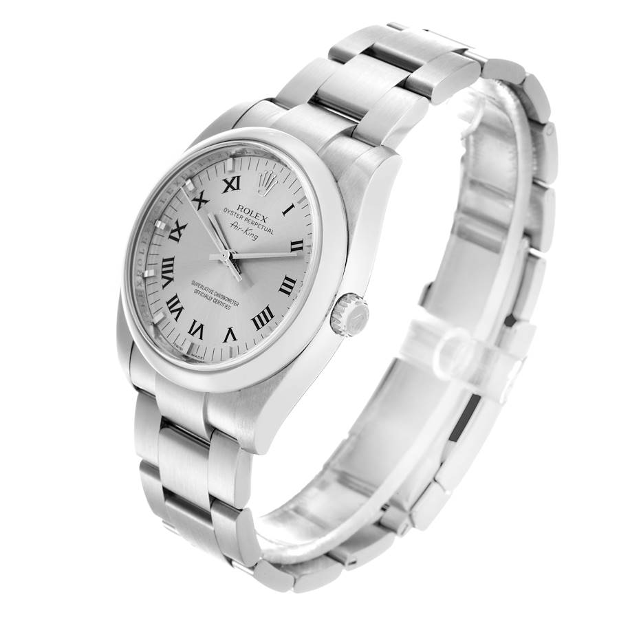 Rolex Air King Silver Roman Dial Stainless Steel Mens Watch 114200 34mm