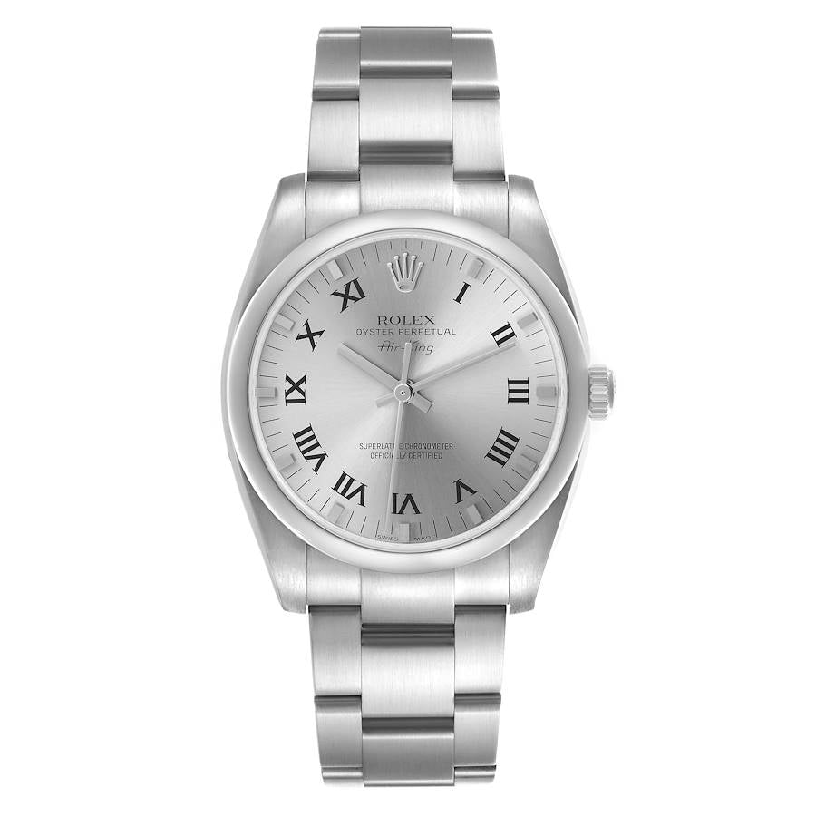 Rolex Air King Silver Roman Dial Stainless Steel Mens Watch 114200 34mm