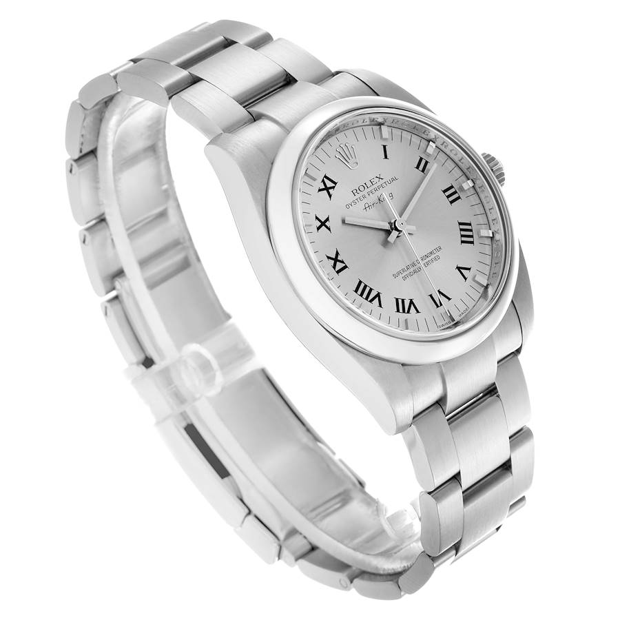 Rolex Air King Silver Roman Dial Stainless Steel Mens Watch 114200 34mm