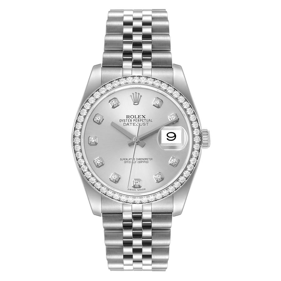 Rolex Datejust 36 Silver Diamond Dial Bezel Unisex Watch 116244 36mm