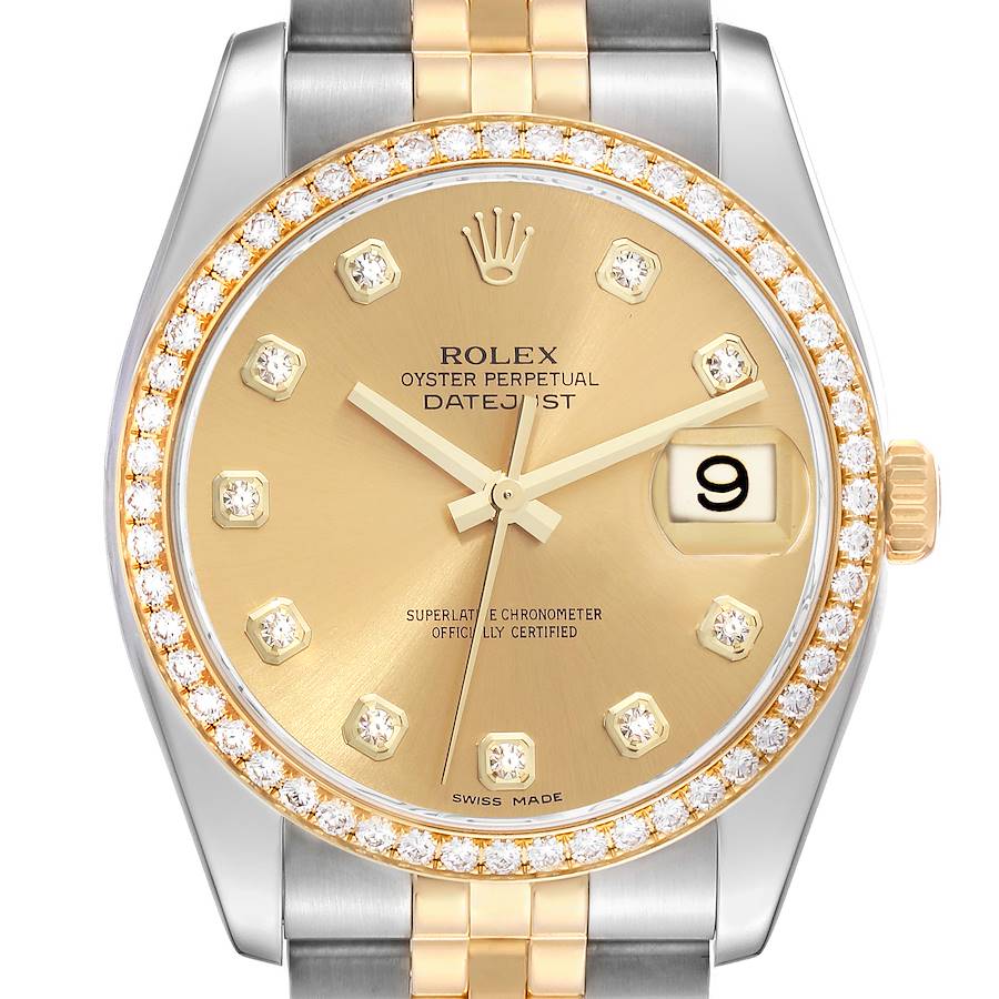 Rolex Datejust Champagne Dial Steel Yellow Gold Diamond Men's Watch 116243 36mm