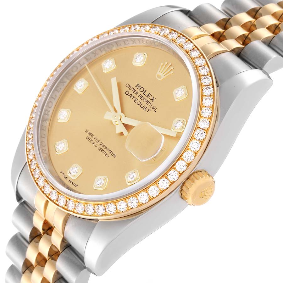 Rolex Datejust Champagne Dial Steel Yellow Gold Diamond Men's Watch 116243 36mm