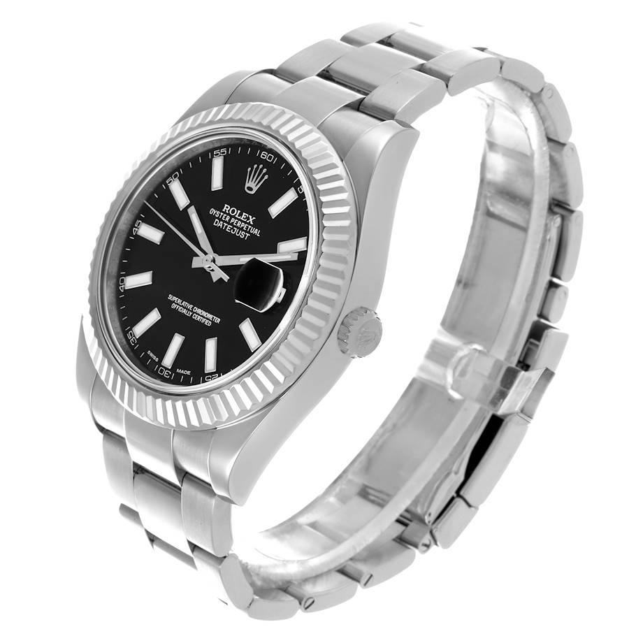 Rolex Datejust II 41 White Gold Steel Black Dial Watch 116334 41mm