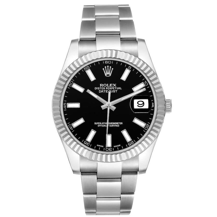 Rolex Datejust II 41 White Gold Steel Black Dial Watch 116334 41mm
