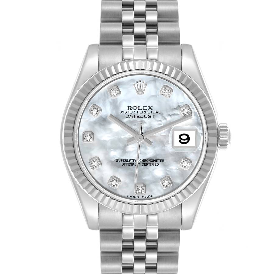 Rolex Datejust 31 Midsize Mother Of Pearl Diamond Dial Steel White Gold Watch 178274 31mm