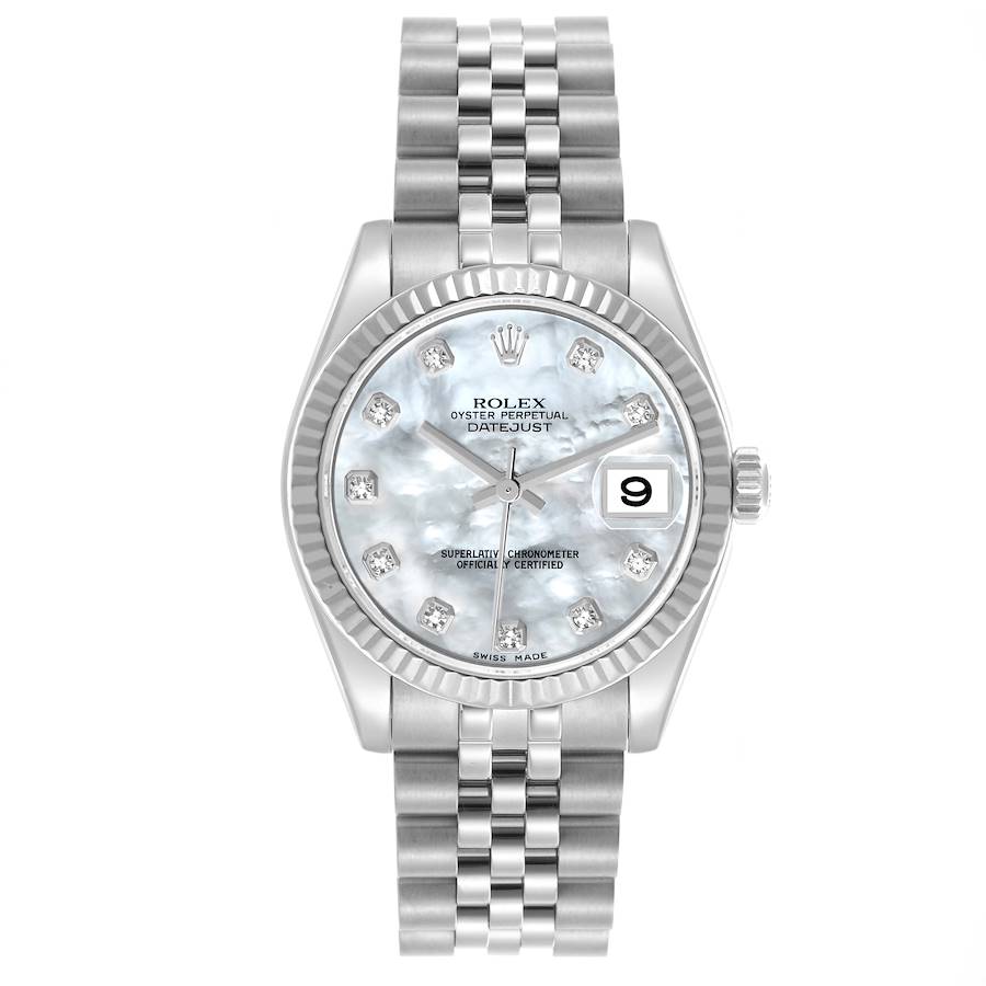 Rolex Datejust 31 Midsize Mother Of Pearl Diamond Dial Steel White Gold Watch 178274 31mm