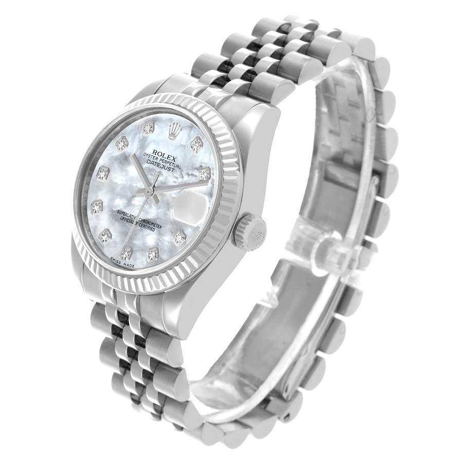 Rolex Datejust 31 Midsize Mother Of Pearl Diamond Dial Steel White Gold Watch 178274 31mm
