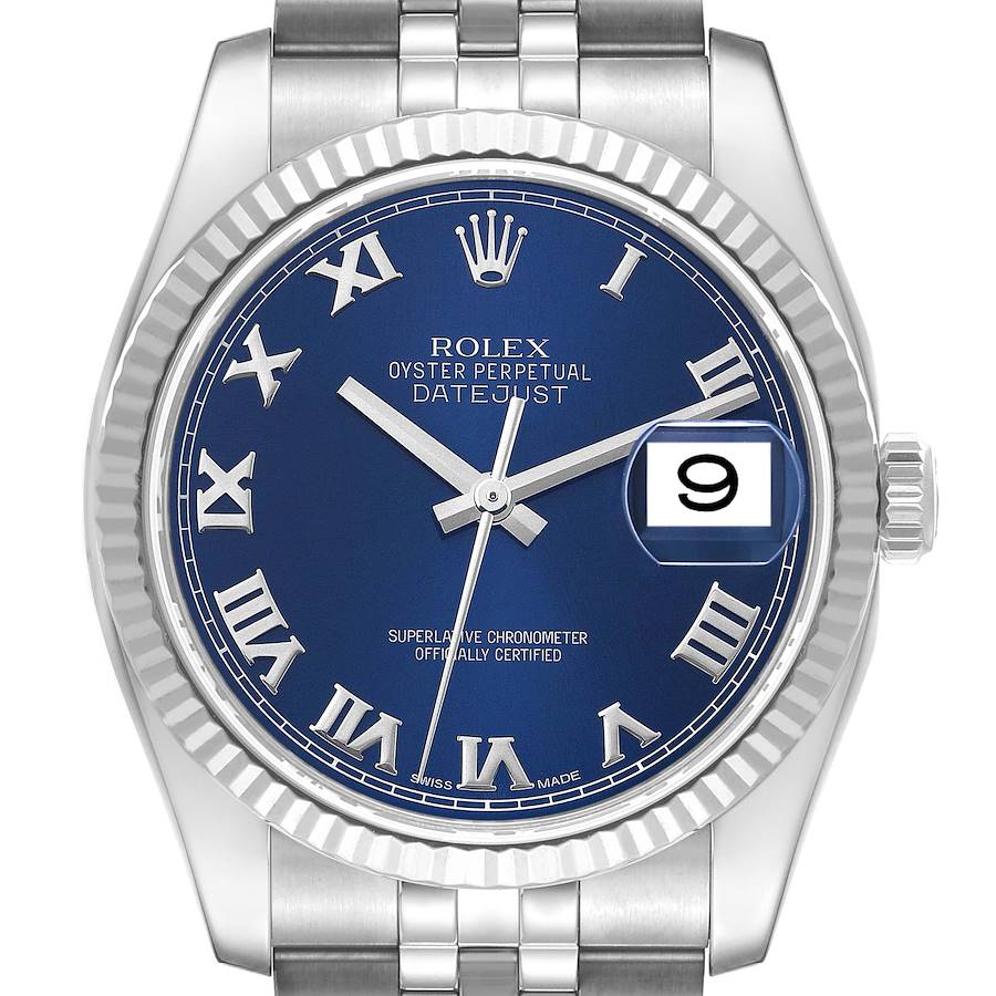 Rolex Datejust 36 Steel White Gold Blue Dial Mens Watch 116234 36mm