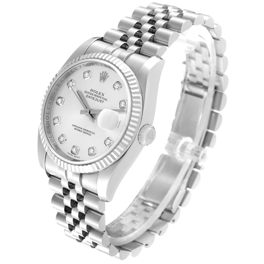 Rolex Datejust 36 Steel White Gold Silver Diamond Dial Mens Watch 116234 36mm