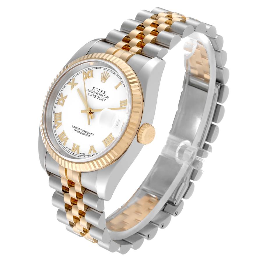 Rolex Datejust 36 Steel Yellow Gold White Dial Mens Watch 116233 36mm