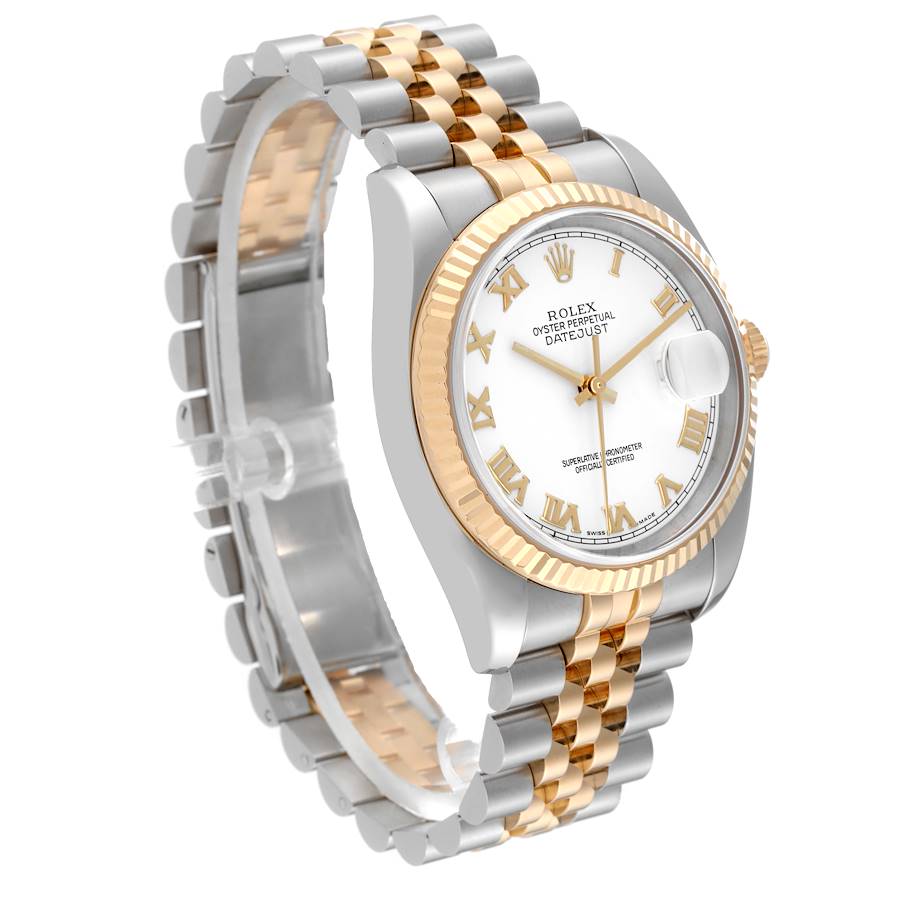 Rolex Datejust 36 Steel Yellow Gold White Dial Mens Watch 116233 36mm