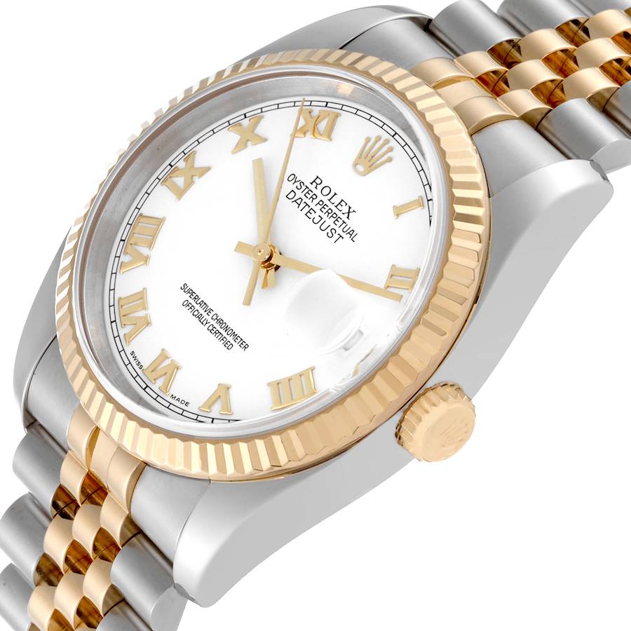 Rolex Datejust 36 Steel Yellow Gold White Dial Mens Watch 116233 36mm