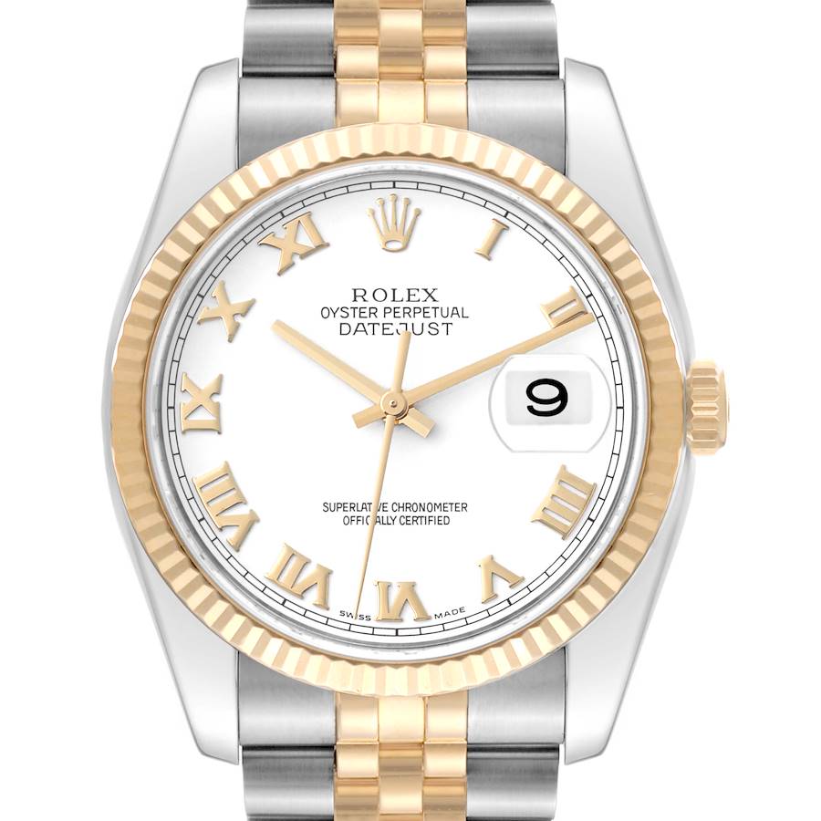 Rolex Datejust 36 Steel Yellow Gold White Dial Mens Watch 116233 36mm