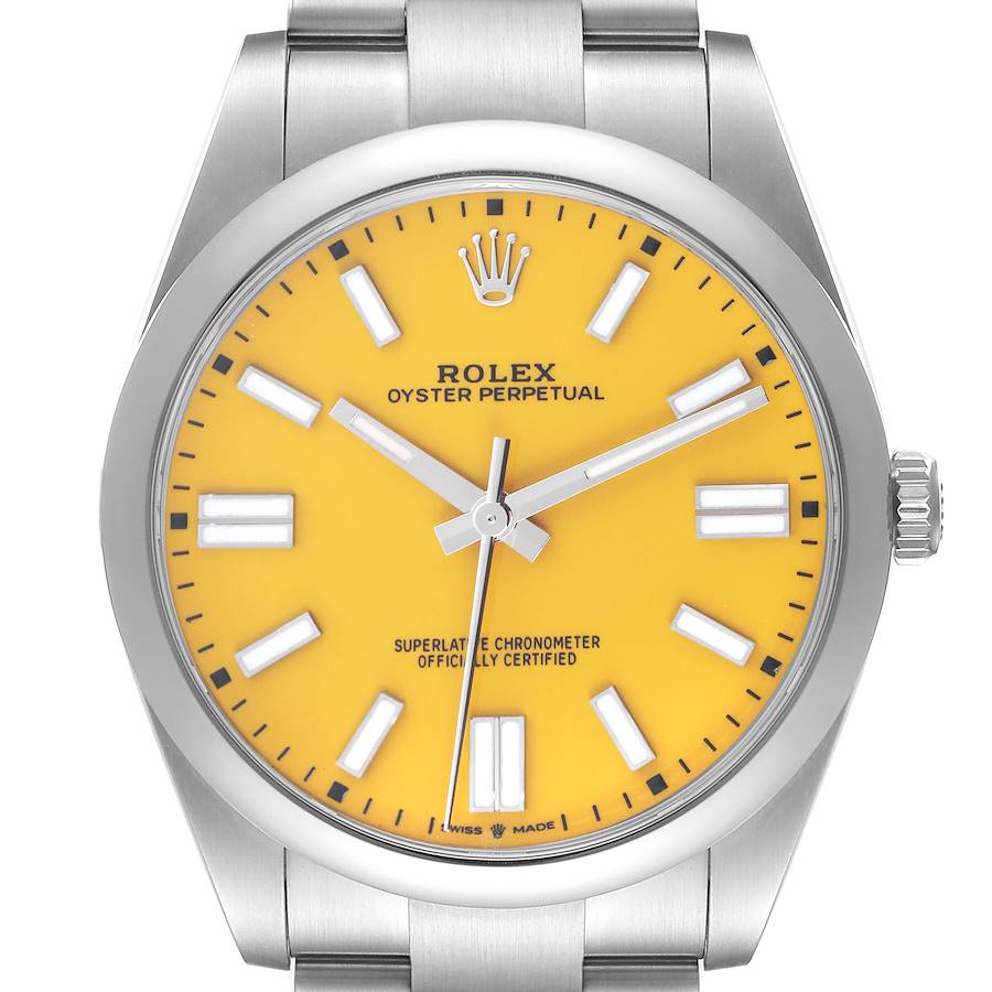 Rolex Oyster Perpetual 41 Yellow Dial Steel Mens Watch 124300 41mm