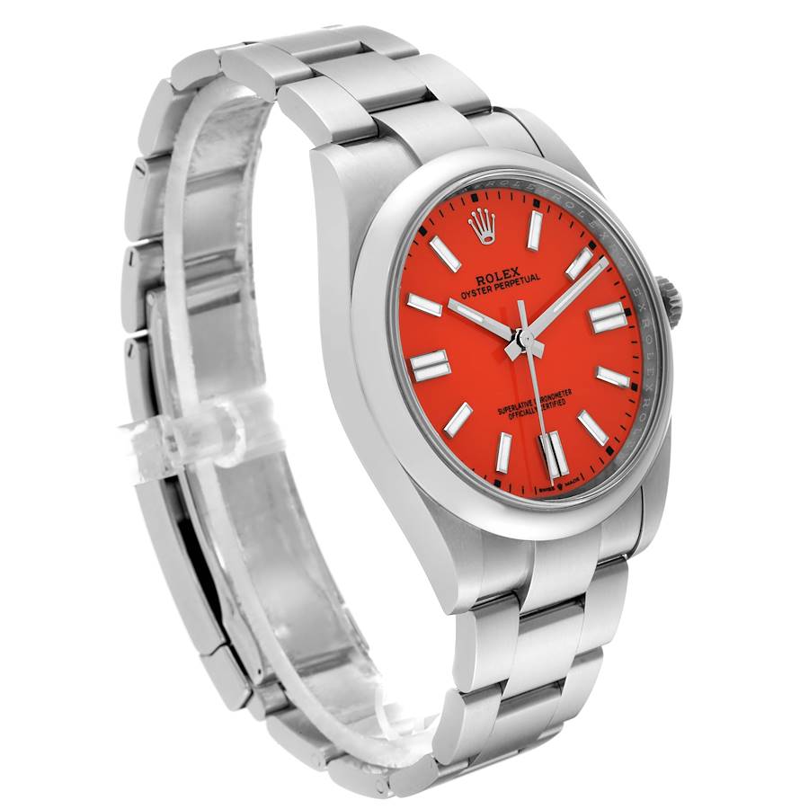 Rolex Oyster Perpetual 41 Coral Red Dial Steel Mens Watch 124300 41mm
