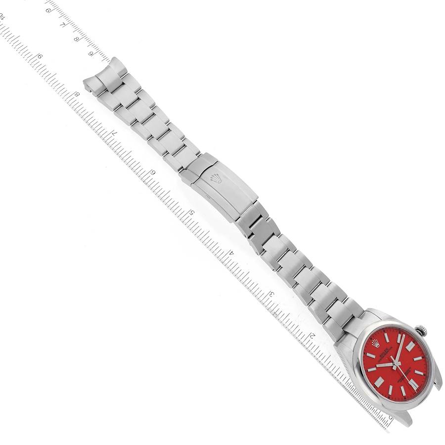 Rolex Oyster Perpetual 41 Coral Red Dial Steel Mens Watch 124300 41mm