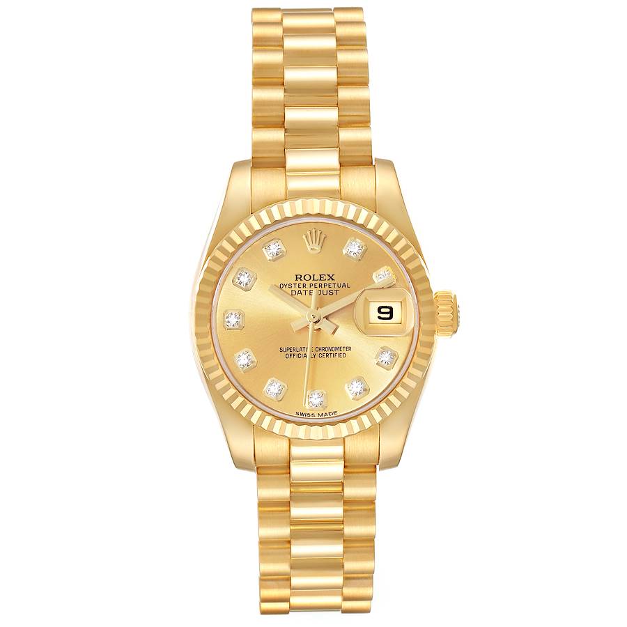 Rolex President Datejust 26 Yellow Gold Diamond Ladies Watch 179178 26mm