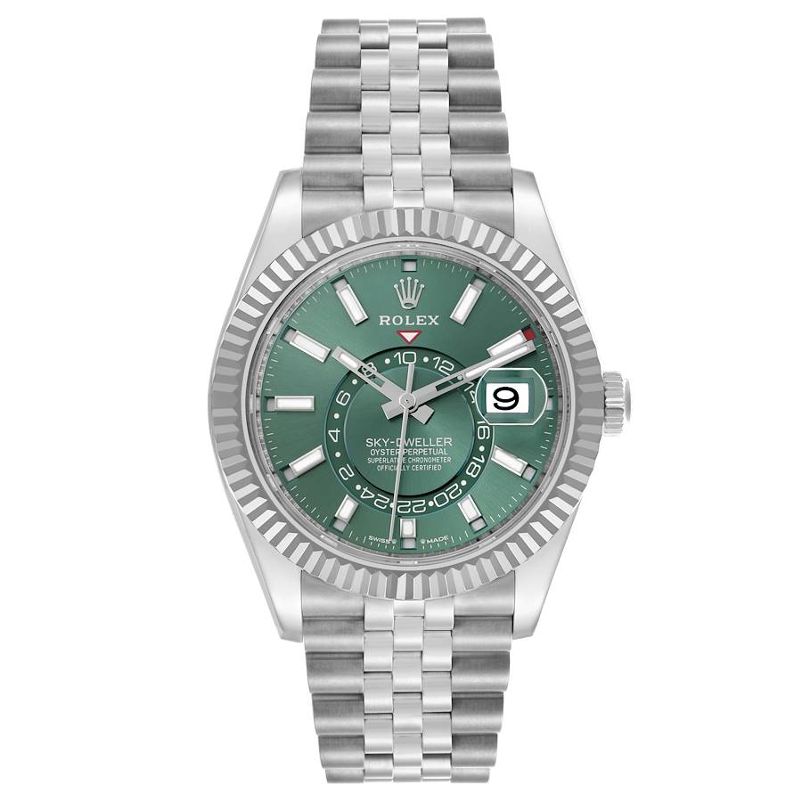Rolex Sky-Dweller Steel White Gold Mint Green Dial Mens Watch 336934 42mm