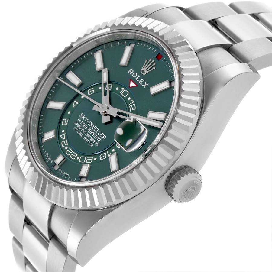 Rolex Sky-Dweller Steel White Gold Green Dial Mens Watch 336934 42mm