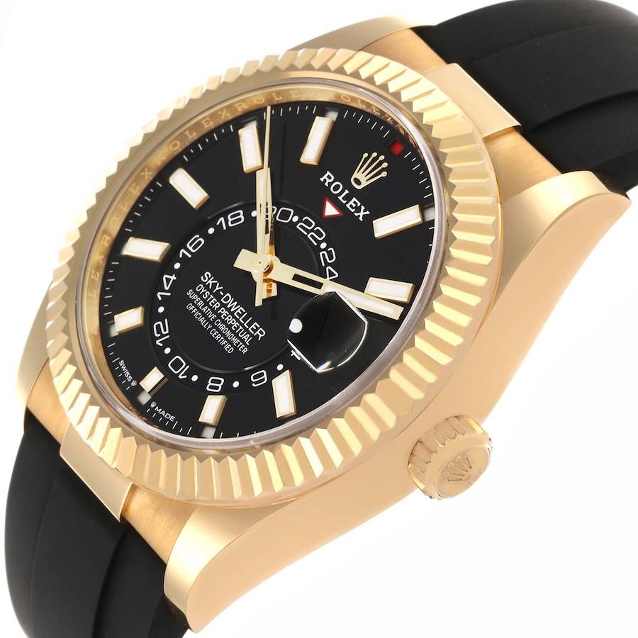 Rolex Sky-Dweller Yellow Gold Black Dial Oysterflex Mens Watch 336238 42mm