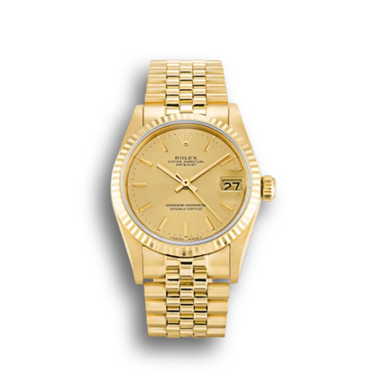 Midsize Rolex Datejust President Solid 18K Yellow Gold Watch Champagne Baton Dial 68278
