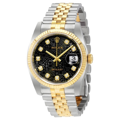 Rolex Oyster Perpetual Datejust 36 Black Set with Diamonds Dial Stainless Steel and 18K Yellow Gold Jubilee Bracelet Automatic Men’s Watch 116233BKJDJ