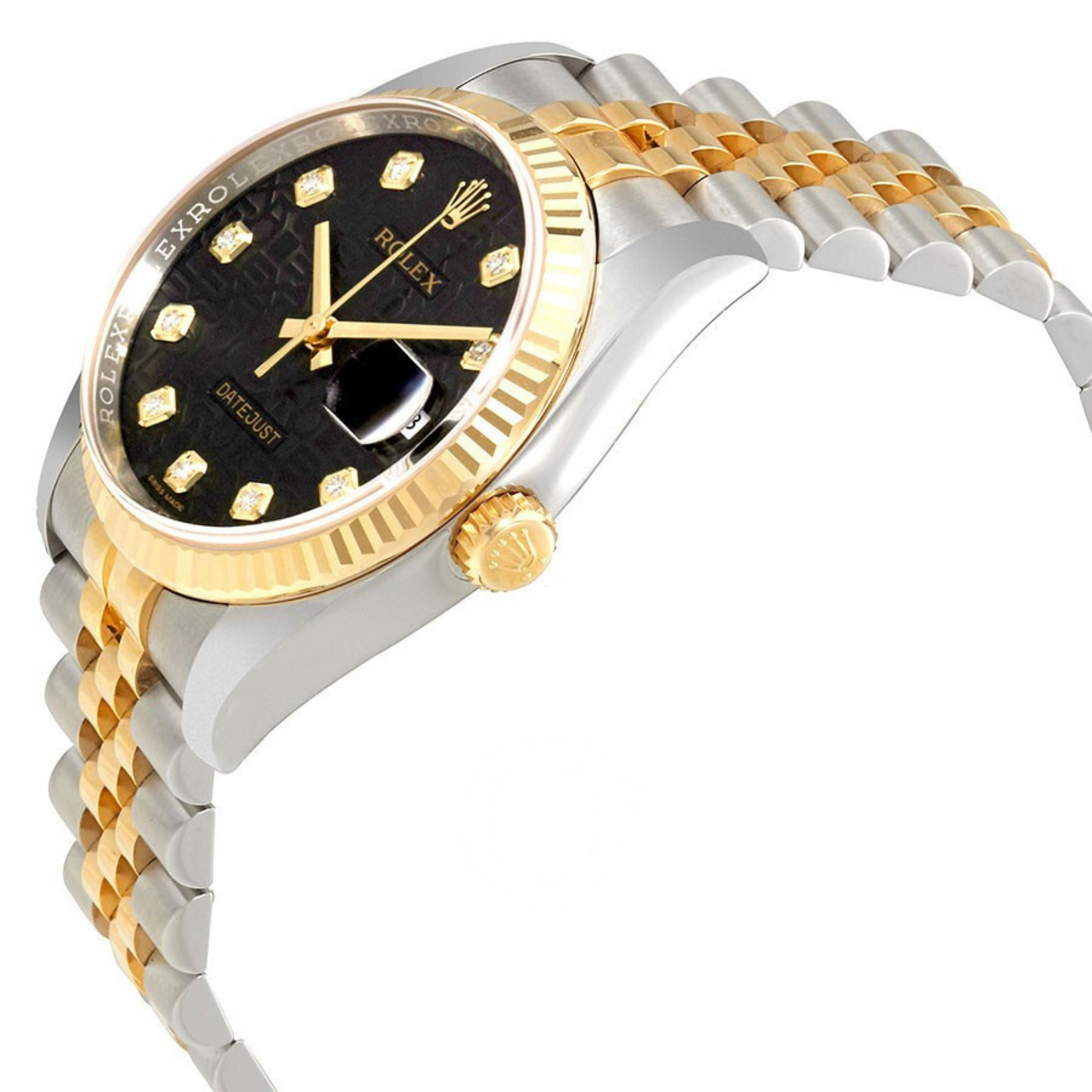 Rolex Oyster Perpetual Datejust 36 Black Set with Diamonds Dial Stainless Steel and 18K Yellow Gold Jubilee Bracelet Automatic Men’s Watch 116233BKJDJ