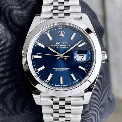 Rolex Datejust 41 Blue Dial Smooth Bezel Steel Mens Watch 126300 41mm