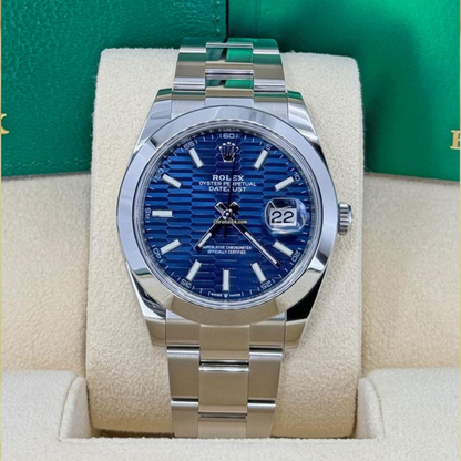 Rolex Datejust 41 Blue Fluted Dial Steel Mens Watch 126300 41mm