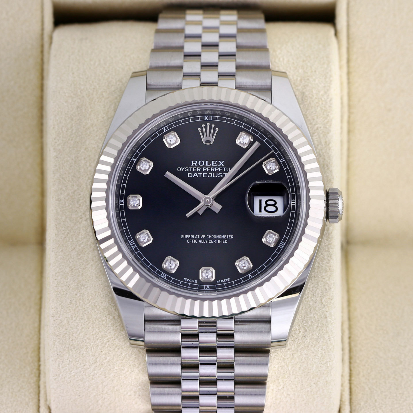 Rolex Datejust 41 Steel White Gold Diamond Dial Mens Watch 126334 41mm