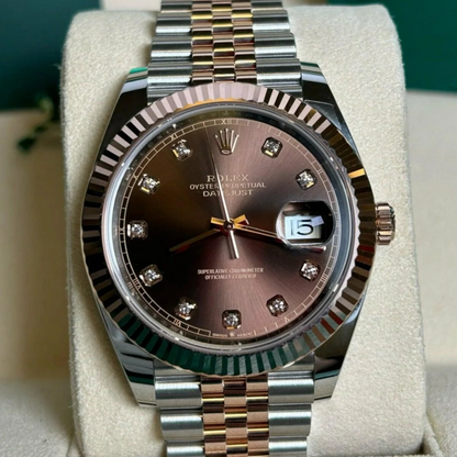 Rolex Datejust 41 Steel Rose Gold Chocolate Diamond Dial Mens Watch 126331 41mm