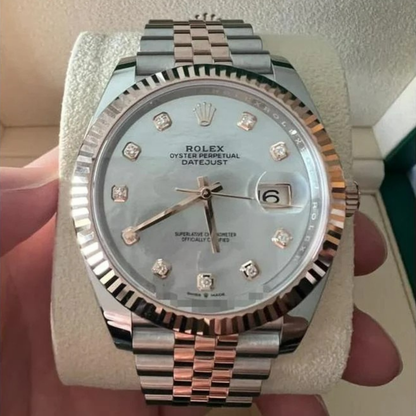 Rolex Datejust 41 Steel Rose Gold Mother Of Pearl Diamond Dial Mens Watch 126331 41mm
