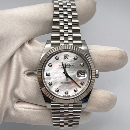 Rolex Datejust 41 Steel White Gold Mother Of Pearl Diamond Dial Mens Watch 126334 41mm