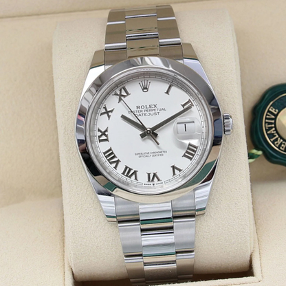 Rolex Datejust 41 White Roman Dial Steel Mens Watch 126300 41mm