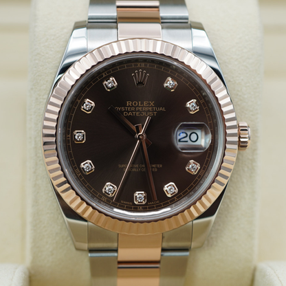 Rolex Datejust 41 Steel Rose Gold Chocolate Diamond Dial Mens Watch 126331 41mm