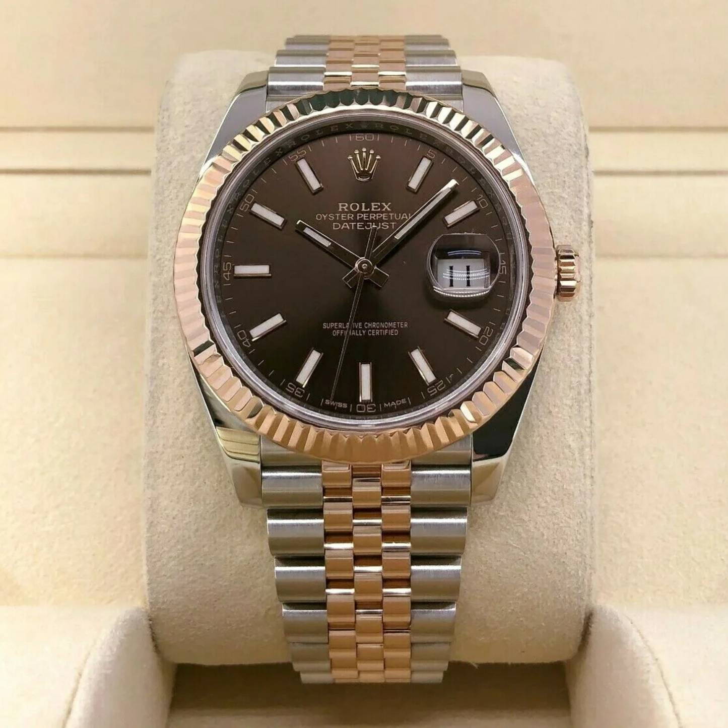 Rolex Datejust 41 Steel Rose Gold Chocolate Dial Mens Watch 126331 41mm